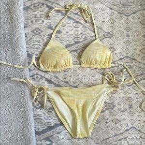 Vitamin A Lemon Yellow Ribbed Triangle Tie-Side Bikini